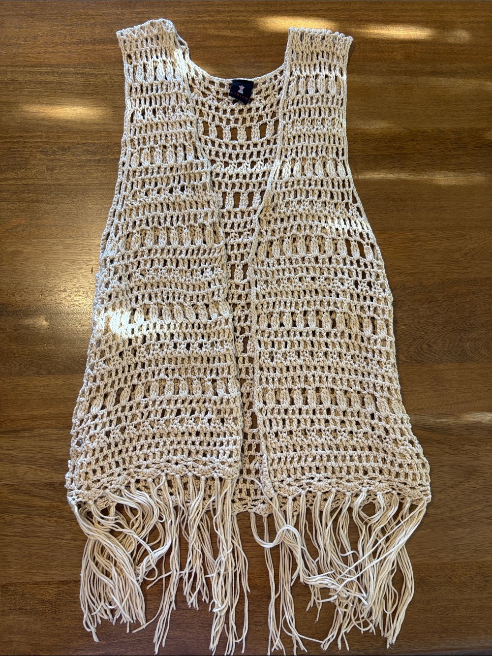 Libian Cream Crochet Fringe Swim Coverup Vest